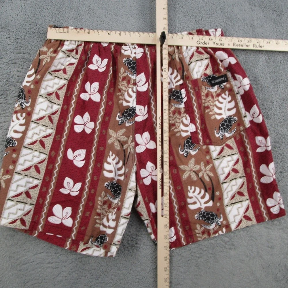 Trimitive Mens XL Hawaiian Board Shorts Red Brown Sea Turtle Tropical Cotton USA